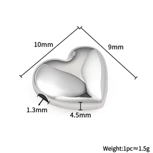 Stainless steel polished heart charm pendant for DIY bracelets and necklaces with size.