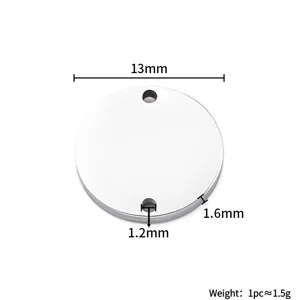 Roestvrijstalen ronde hanger dubbel gat DIY sieraden accessoire detailweergave 13mm grootte.