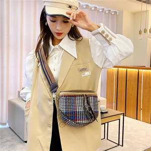 Women autumn winter plaid crossbody bag stylish wide strap shoulder bag daily fashion purse