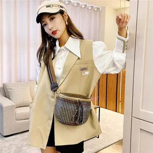 Korean fashion wide strap crossbody bag houndstooth shoulder bag for women autumn winter