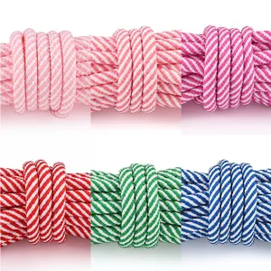 Detailed view of 5mm dopamine color polyester braided ropes, tight texture for DIY crafts.