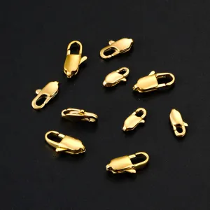 Golden stainless steel lobster clasps detail, perfect for DIY jewelry making and connectors.