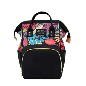 Zaino fasciatoio multifunzionale per mamme, elegante borsa da viaggio stampata a foglie, capiente.