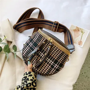 Women fashion houndstooth crossbody bag with wide strap casual shoulder bag main view