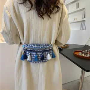 Gewebte Tweed Quasten Gürteltasche Damen ethnischer Stil Brusttasche modische Umhängetasche