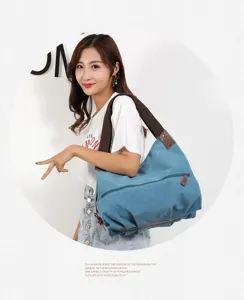 Casual canvas shoulder bag for women, large capacity blue hobo crossbody handbag everyday.