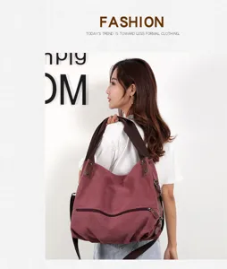 Casual women canvas shoulder bag retro style tote handbag large capacity daily crossbody bag