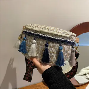 Ethischer gewebter Gürteltasche für Damen mit bunten Quasten und breitem Riemen Umhängetasche.