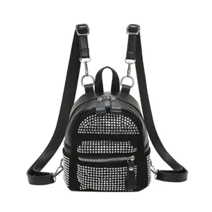 Femmes Mode Mini Sac à Dos Cuir PU Strass Décontracté Petit Sac à Dos Brillant Sac d'École Voyage