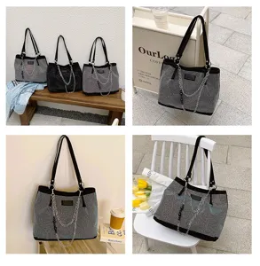 Stijlvolle strass tote tas voor dames, sprankelende kristallen schoudertas met ketting.