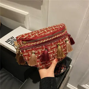 Geflochtene Quasten Gürteltasche stilvolle ethnische Brusttasche lässige Umhängetasche Damen