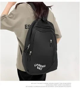 Unisex minimalist large capacity nylon backpack casual school bag with shoulder straps