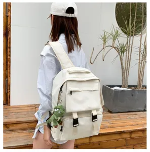Japanese style canvas backpack large capacity school bookbag for women and men off white