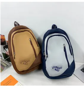 Unisex minimalist color block backpack large capacity nylon school bag for students and daily use.