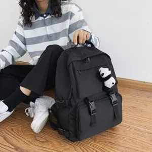 Japanese tactical backpack large capacity casual school bookbag black canvas daypack multi-pocket