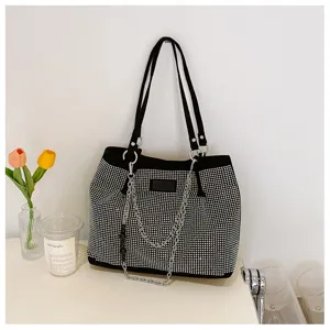 Modieuze strass tote tas voor vrouwen, sprankelende kristallen schoudertas met ketting, stijlvolle tas.