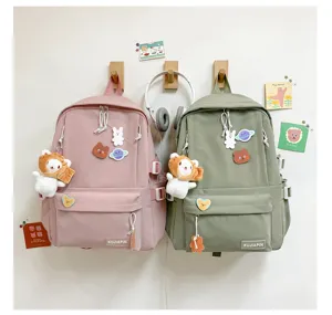 Mochila de estilo coreano para estudiantes de secundaria de lona informal bonita de doble hombro