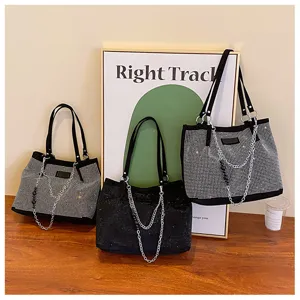Stijlvolle strass tote tas voor dames, glanzende kristallen schoudertas met ketting.