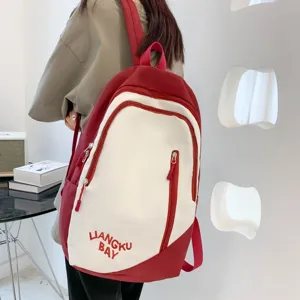 Unisex Minimalist Nylon Color Block Backpack Embroidered Large Capacity School Bag Streetwear Travel Rucksack For Students