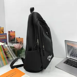 Unisex minimalist contrast color backpack, large capacity nylon school bag for students and daily use.