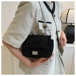 Black rhinestone flap shoulder bag stylish chain crossbody bag elegant women handbag