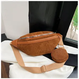Riñonera de pana marrón para mujer bolso de pecho informal vintage elegante con monedero pequeño