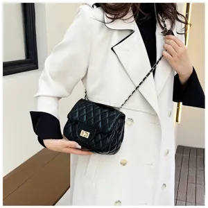 Schwarze gesteppte Umhängetasche mit Kette für Damen, modische Vintage Damentasche.