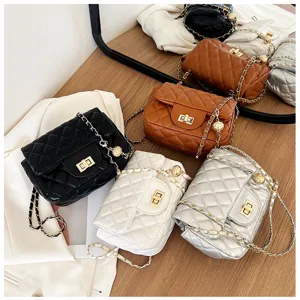 Damen gesteppte Umhängetasche stilvolle PU Leder Kette Crossbody Tasche Alltag