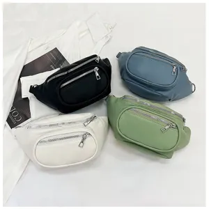 Stylish women's PU leather waist bag versatile multi-zipper chest crossbody bag set