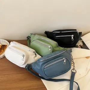 Women Solid Color PU Leather Waist Bag Fashion Crossbody Shoulder Bag With Zipper Stitching Detail Urban Simple Style Fanny Pack