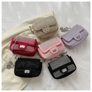 Chic rhinestone small square bag, trendy minimalist crossbody shoulder purse with sparkling crystals.