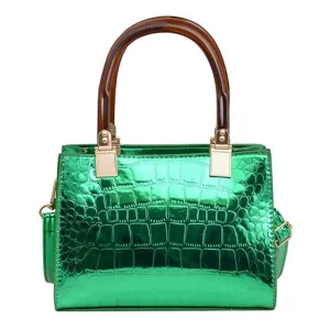Green Crocodile PU Handbag Stylish Top Handle Crossbody Bag Casual Women Fashion Satchel