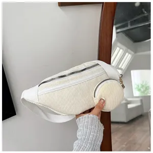 Riñonera de pana blanca con bolsillo redondo elegante bolso de pecho retro casual