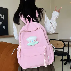 Cute pink minimalist school backpack for teenage girls Japanese style daily casual bag