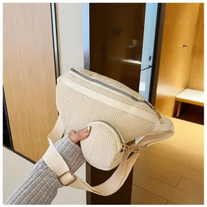 Bolso de pecho de pana para mujer riñonera casual retro bolso cruzado de moda otoño nuevo