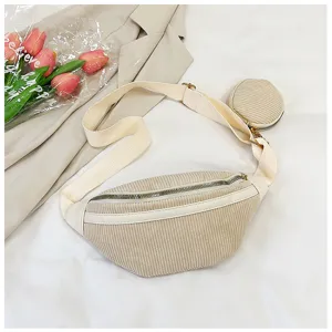 Riñonera de pana beige bolso de pecho informal con monedero pequeño estilo retro accesorio de moda