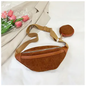 Riñonera de pana marrón para mujer bolso de cintura elegante con monedero pequeño bolso de pecho.
