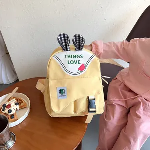 Cute cartoon rabbit ears children backpack yellow canvas school bag daily casual daypack