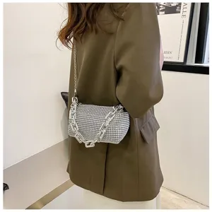 Stylish rhinestone shoulder bag featuring a chunky chain, elegant underarm design for women.