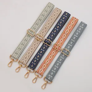 Ethnic style woven replacement bag strap adjustable shoulder crossbody strap with metal buckles