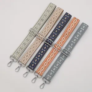 Woven replacement bag strap, ethnic geometric pattern adjustable shoulder cross body strap