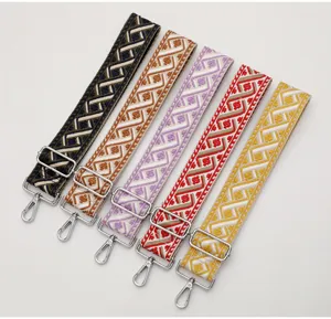 Adjustable embroidered replacement bag strap wide woven shoulder strap colorful canvas belt