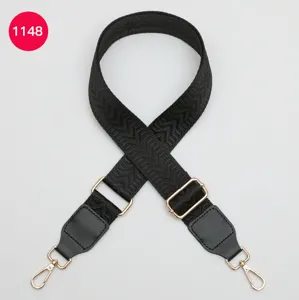 Adjustable black chevron wide bag strap replacement crossbody shoulder bag strap with gold hardware