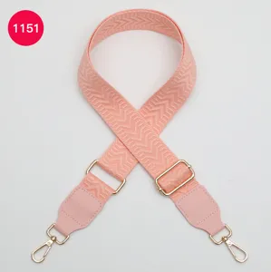 Pink woven bag strap adjustable replacement shoulder crossbody bag strap with gold hardware