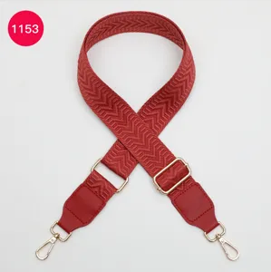 Replacement wide bag strap in solid red woven pattern with adjustable gold tone hardware.