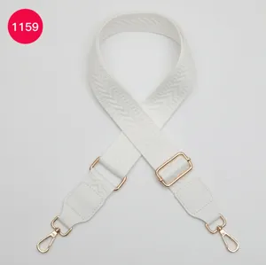 White woven replacement bag strap with gold hardware, adjustable crossbody shoulder strap.