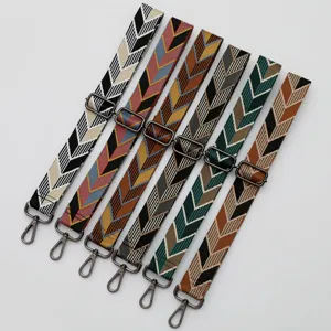 Wide ethnic woven bag strap replacement, colorful geometric crossbody shoulder strap accessory.
