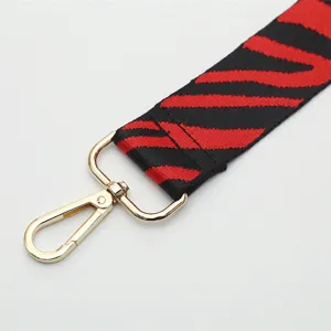 Wide replacement shoulder strap for women bags with black red stripes and gold hardware.
