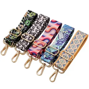 Adjustable Wide Bag Strap Replacement Polyester Crossbody Shoulder Strap Multicolor Geometric Pattern Leopard Flower Floral Printed Belt With Metal Clasps Accessories For Women Purse Handbag