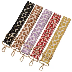 Ethnic Geometric Pattern Woven Bag Strap Replacement For Women Crossbody Shoulder Bag Adjustable Wide Polyester Belt